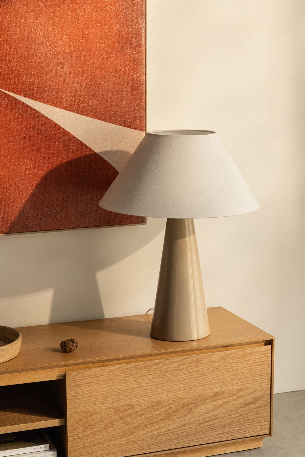 Lampada da tavolo Jevora 60cm in ceramica e lino