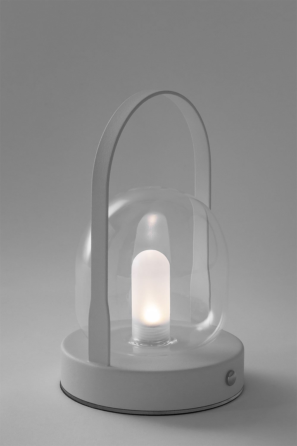 Lampada da tavolo LED senza fili in ferro e vetro Samia