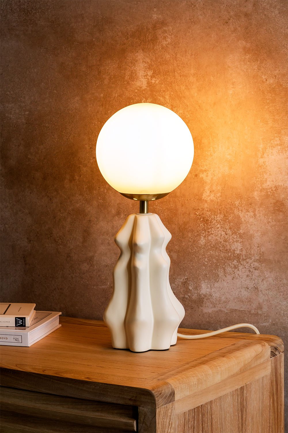 Lampada da tavolo in ceramica con sfera di vetro Makalu