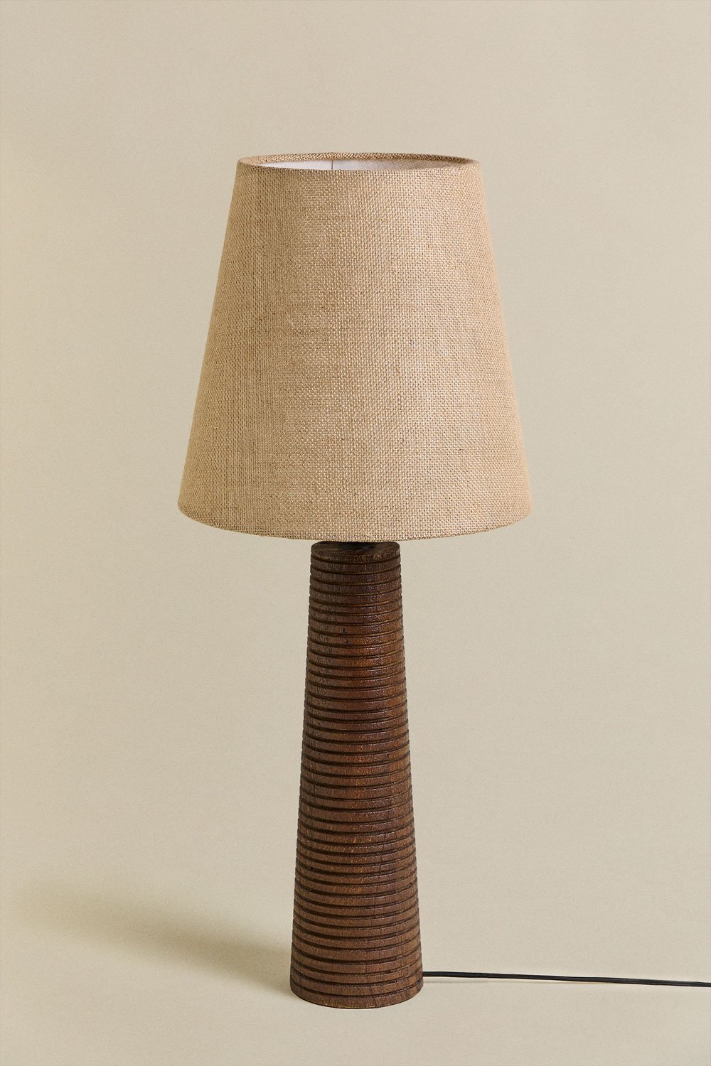Lampada da tavolo Vernazia in legno di mango e lino