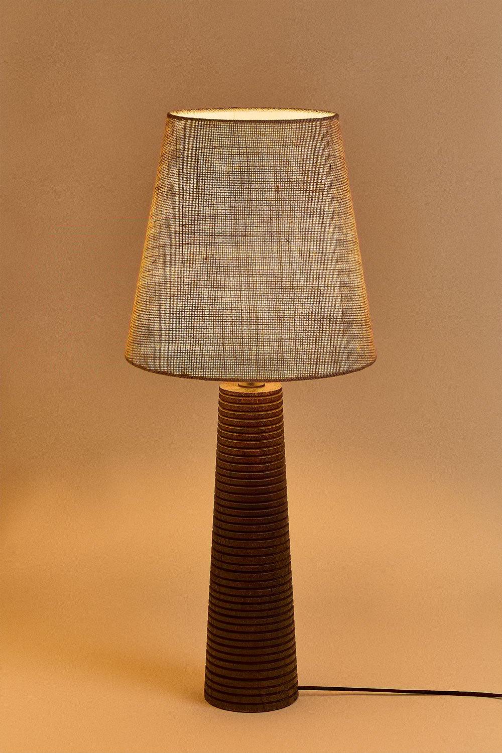 Lampada da tavolo Vernazia in legno di mango e lino