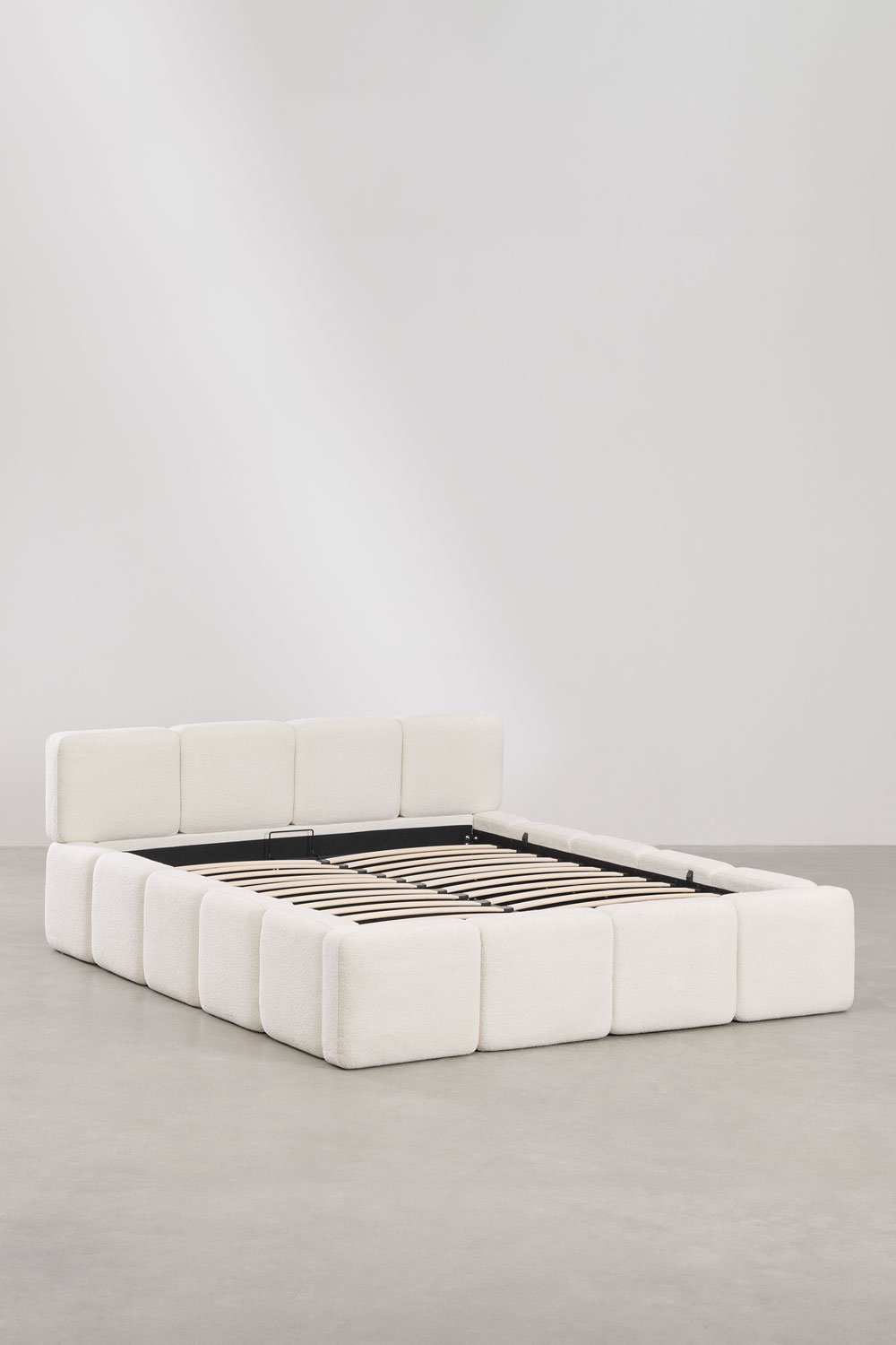 Letto con contenitore in tessuto bouclé Jolcem
