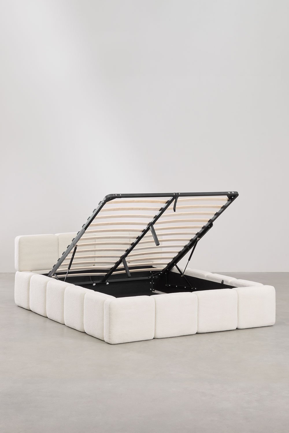 Letto con contenitore in tessuto bouclé Jolcem