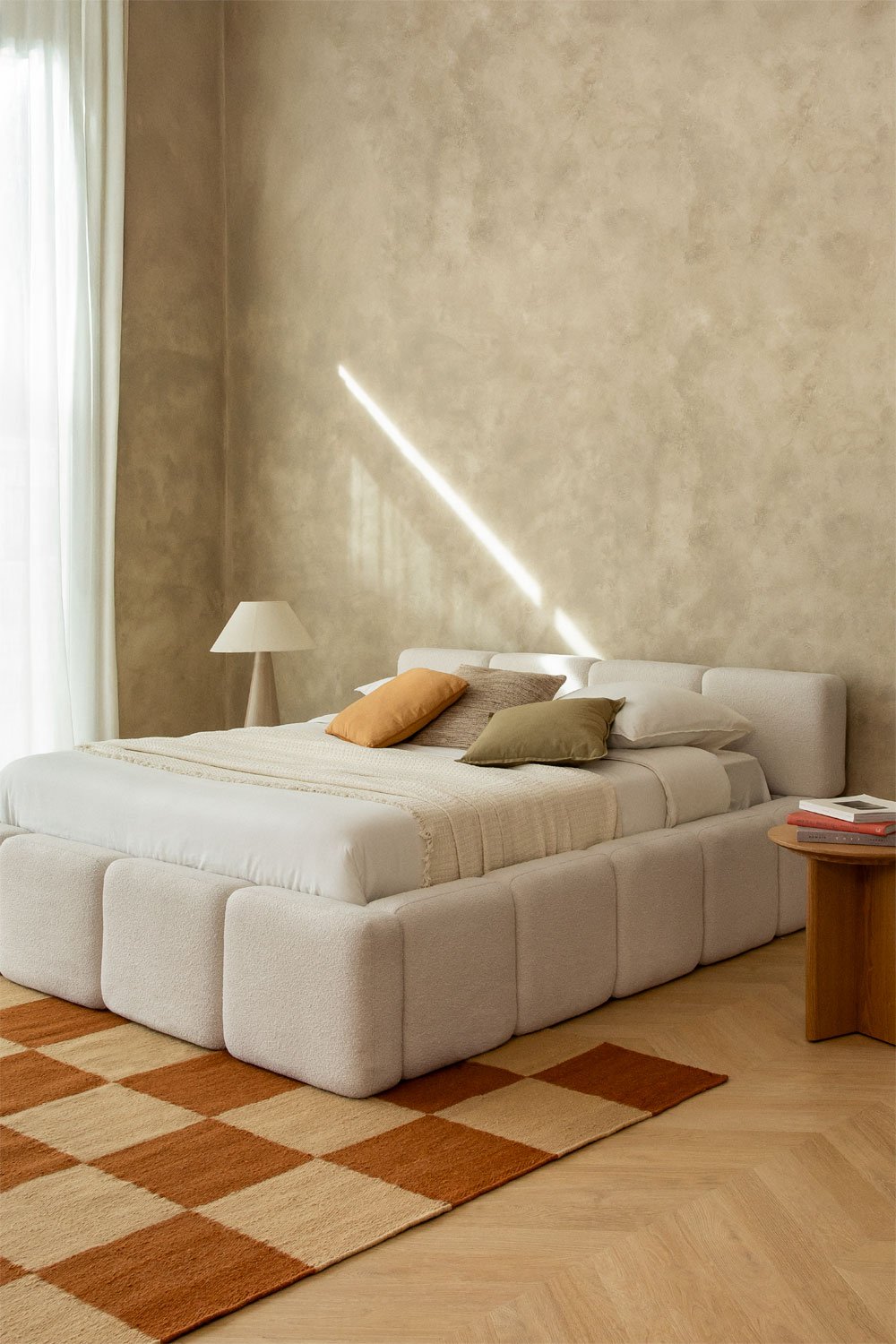 Letto con contenitore in tessuto bouclé Jolcem