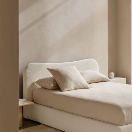 Letto con contenitore ribaltabile in tessuto bouclé Winselet