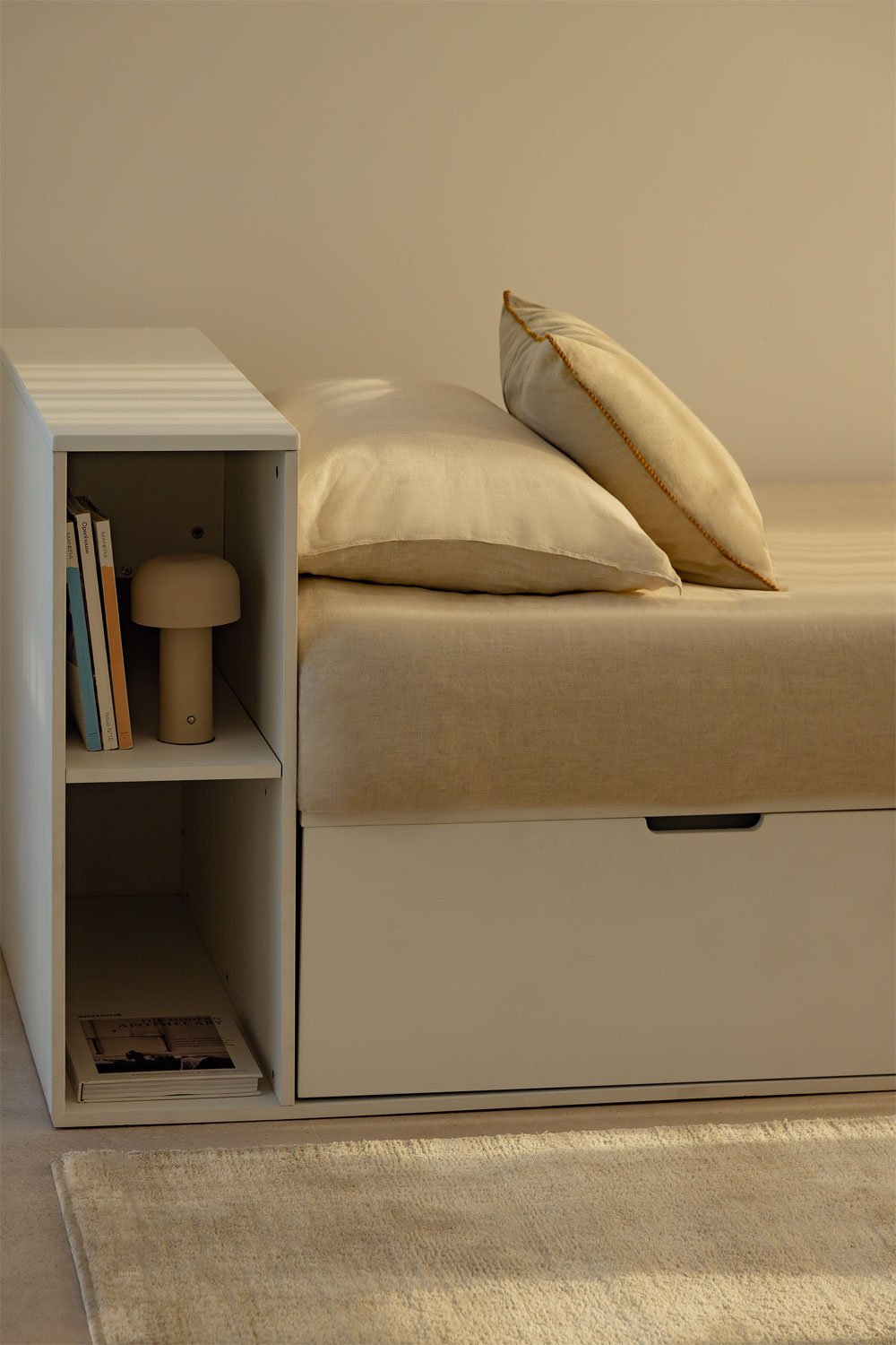 Letto per materasso da 90 cm con 2 cassetti e contenitore Janete