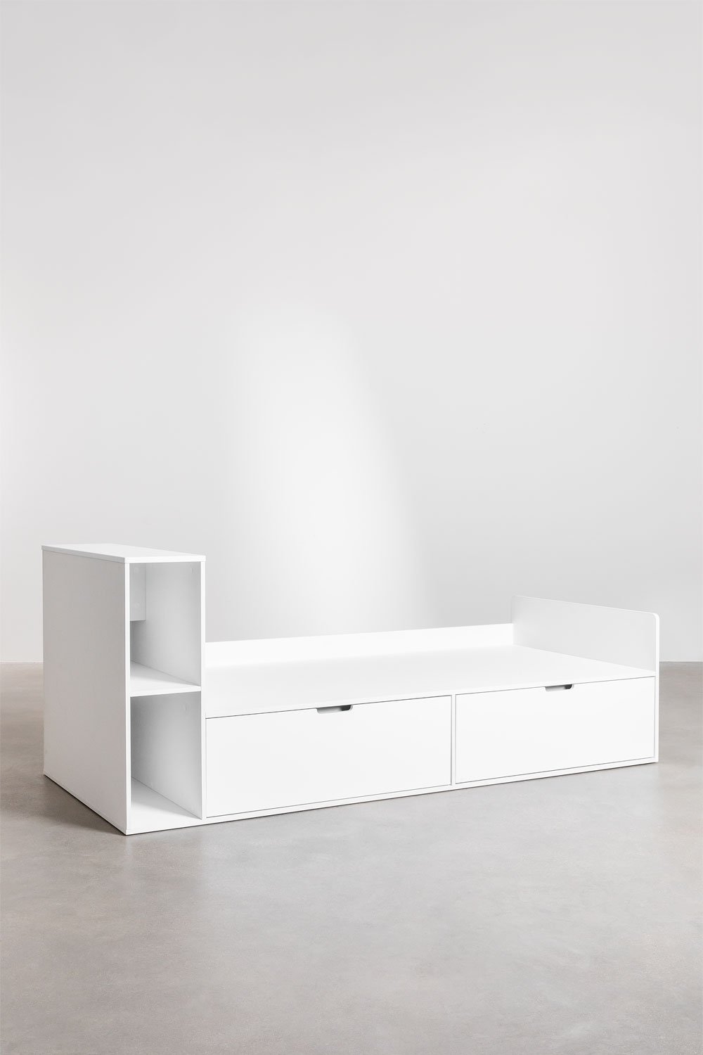 Letto per materasso da 90 cm con 2 cassetti e contenitore Janete