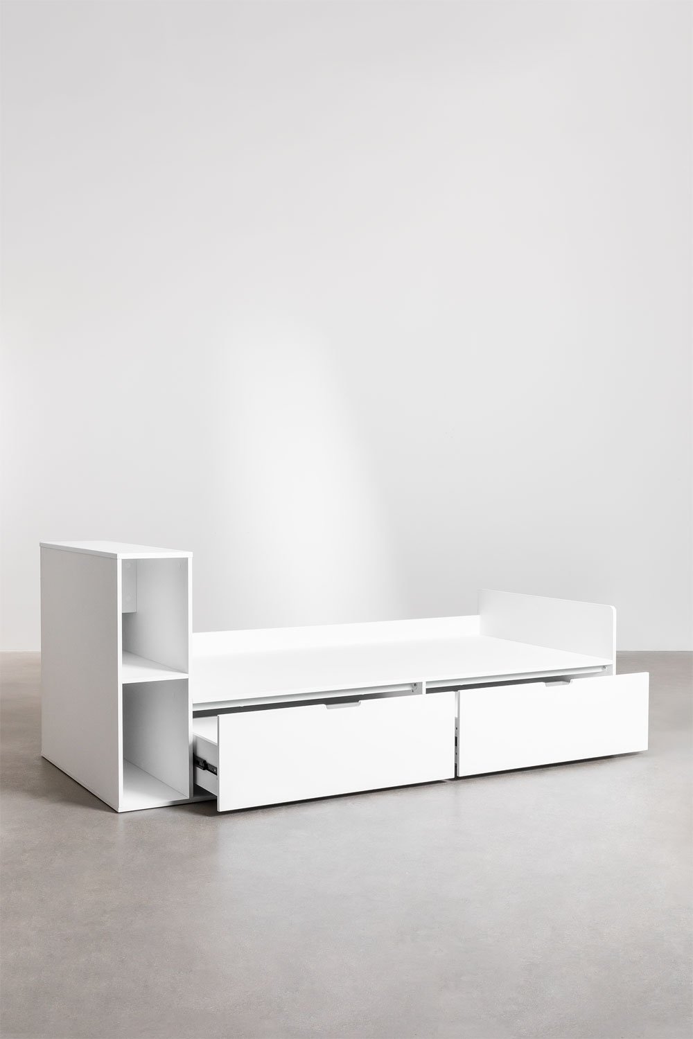 Letto per materasso da 90 cm con 2 cassetti e contenitore Janete