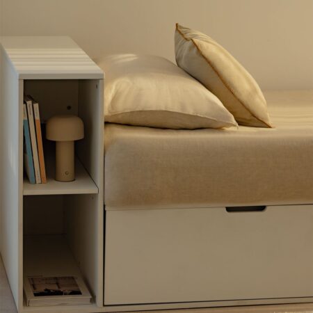 Letto per materasso da 90 cm con 2 cassetti e contenitore Janete