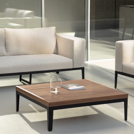 Tavolino da giardino quadrato 100x100 cm in alluminio e legno di acacia Taranis