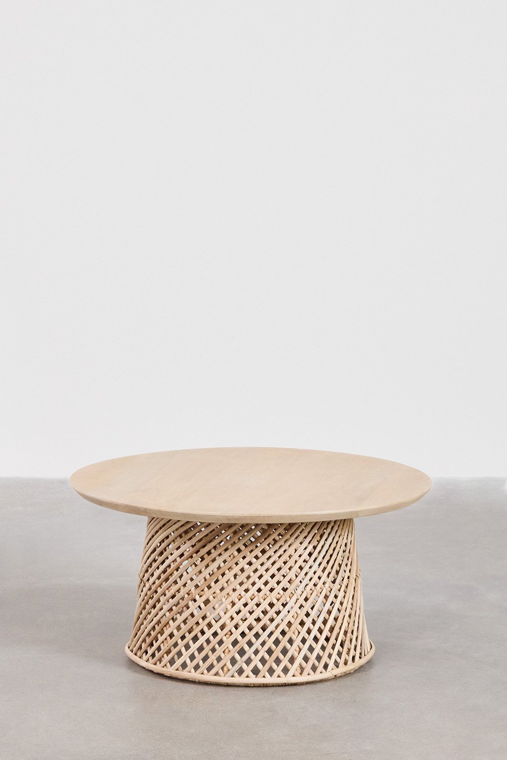 Tavolino rotondo in legno di mango e rattan (Ø80 cm) Suzane
