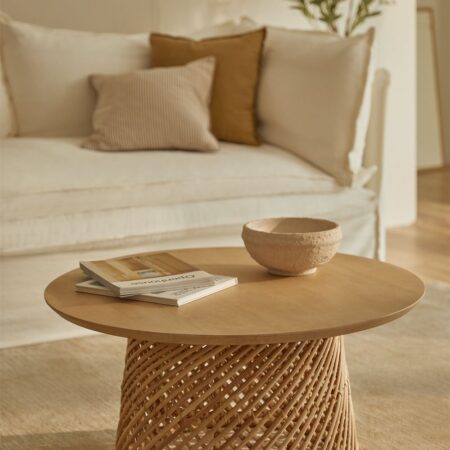 Tavolino rotondo in legno di mango e rattan (Ø80 cm) Suzane