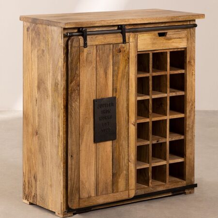 Mobile con Portabottiglie per 18 Bottiglie in Legno di Mango Uain