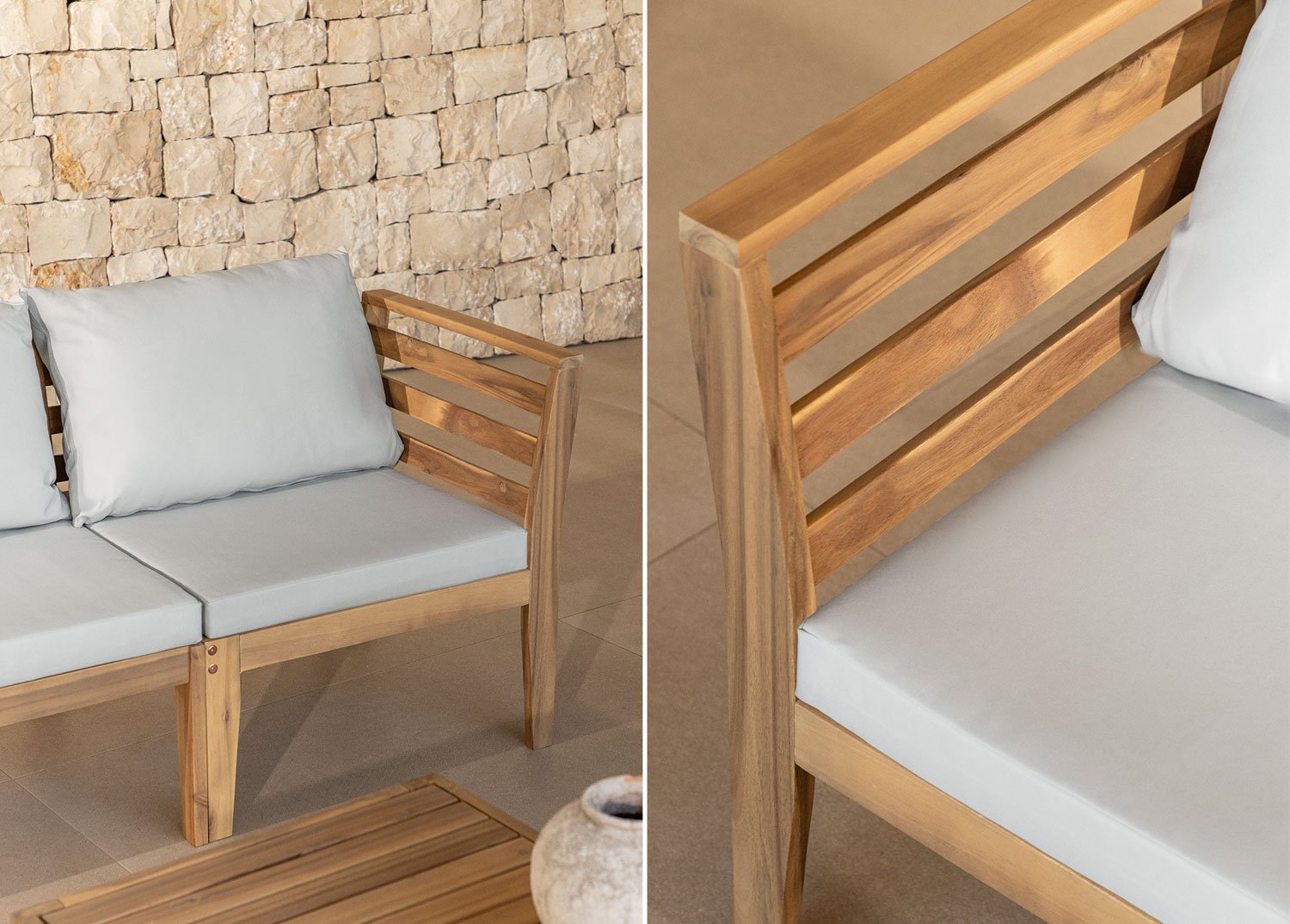 Modulo angolare destro per divano componibile da giardino in legno di acacia Filips