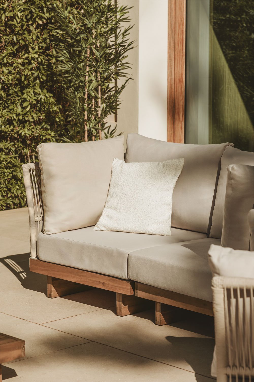Modulo angolare per Divano modulare da giardino in legno di acacia e corda intrecciata Dailin