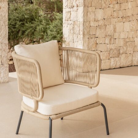 Pacco di 2 poltrone da giardino in ferro e corda intrecciata Calipso