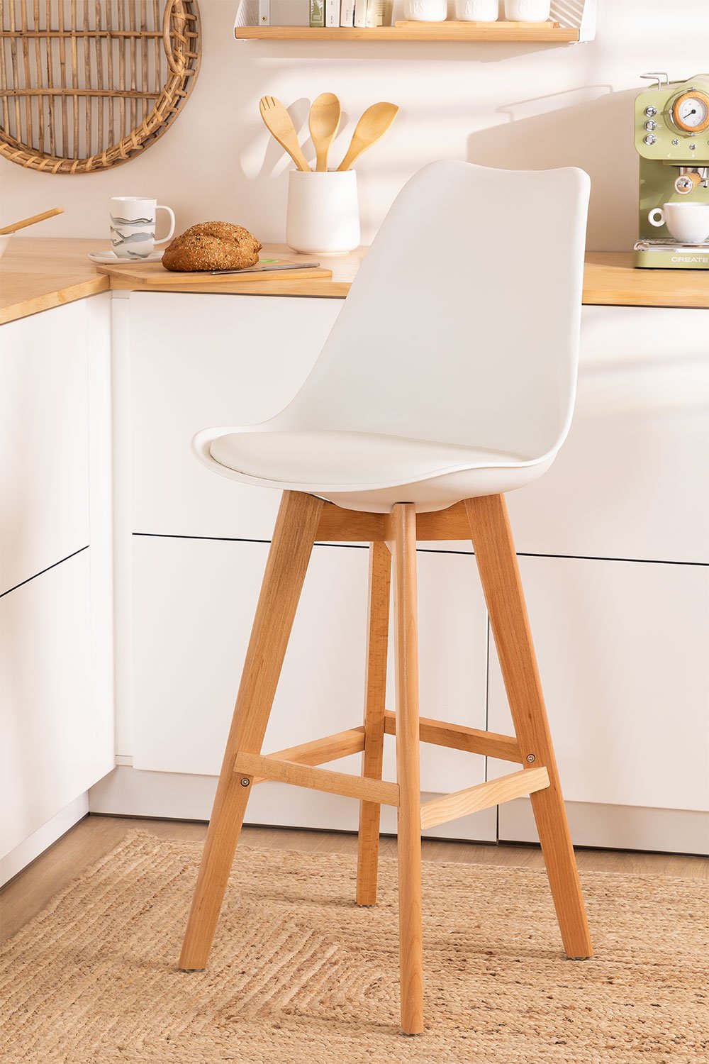 Pacco di 2 sgabelli alti 75 cm con cuscino in similpelle Nordic
