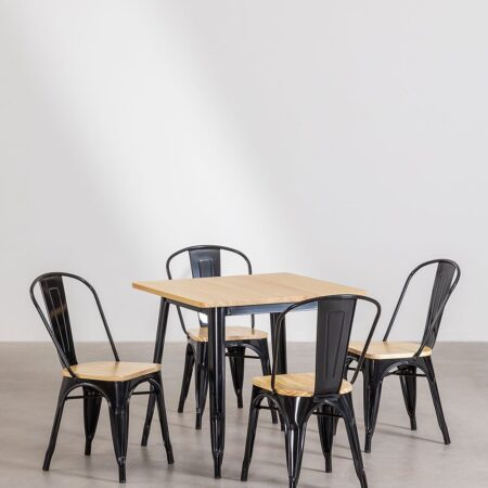 Set di tavoli in legno LIX (80x80) e 4 sedie LIX Legno