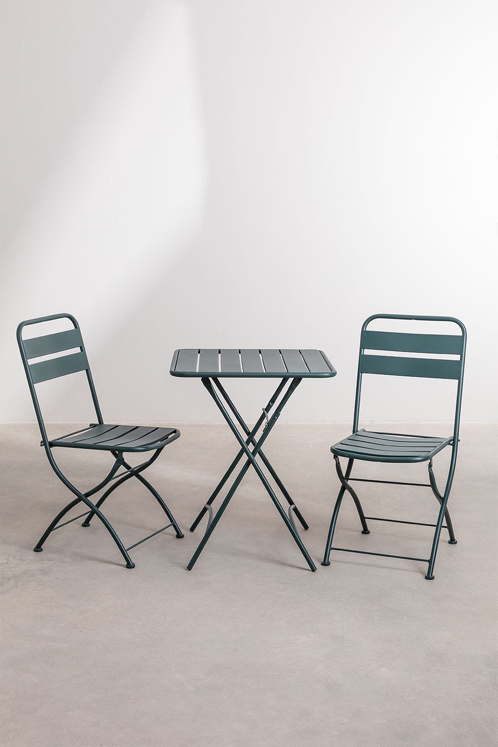 Set tavolo da giardino Janti (60x60 cm) e 2 sedie pieghevoli