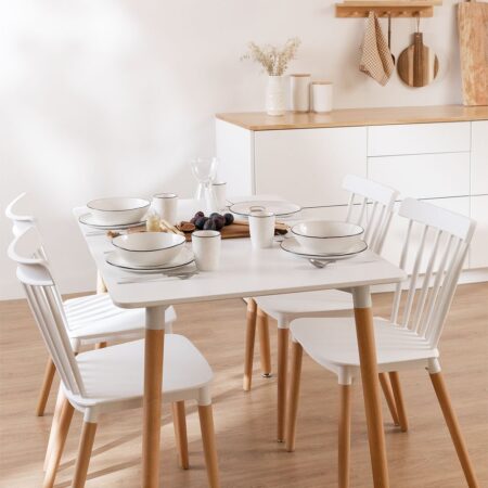 Set Tavolo da Pranzo Rettangolare in Legno di Faggio e MDF (120X80 cm) e 4 Sedie Royal