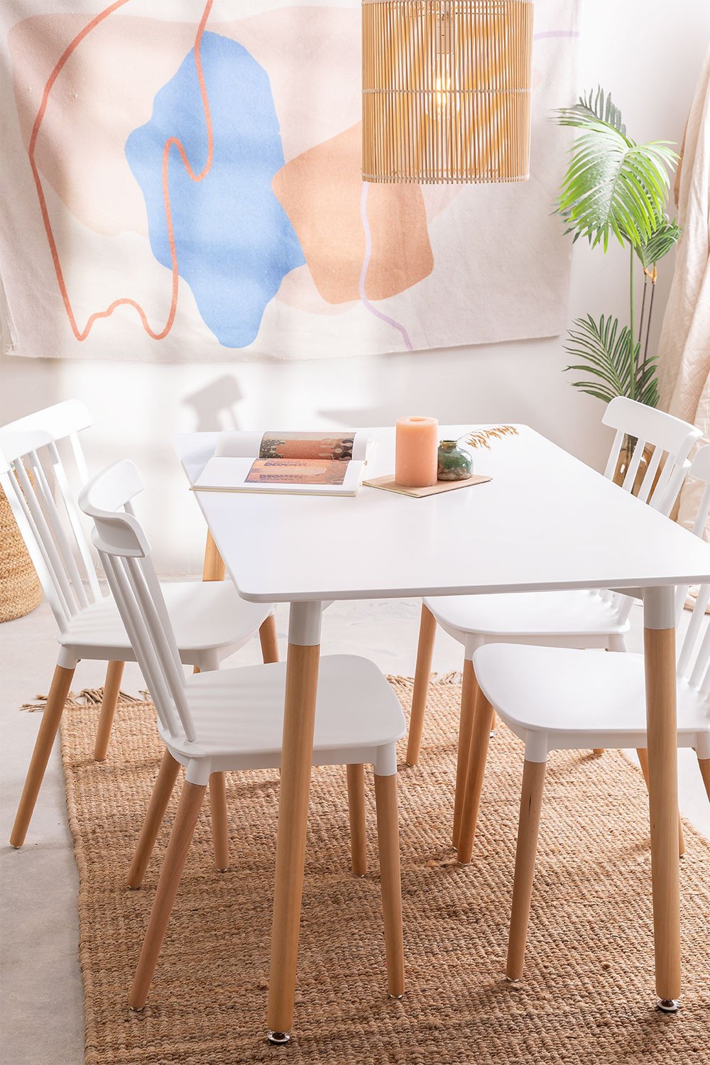 Set Tavolo da Pranzo Rettangolare in Legno di Faggio e MDF (120X80 cm) e 4 Sedie Royal