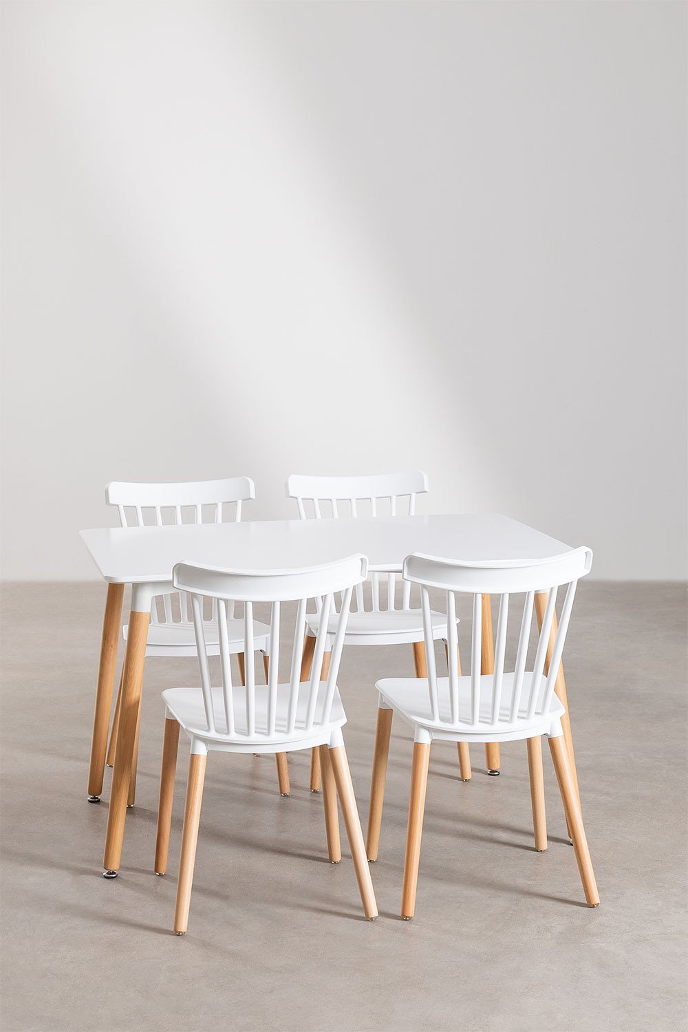 Set Tavolo da Pranzo Rettangolare in Legno di Faggio e MDF (120X80 cm) e 4 Sedie Royal