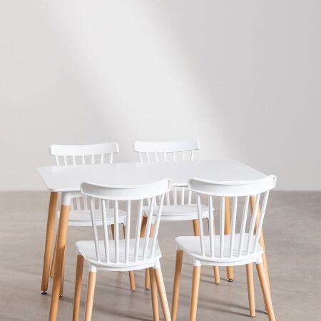 Set Tavolo da Pranzo Rettangolare in Legno di Faggio e MDF (120X80 cm) e 4 Sedie Royal