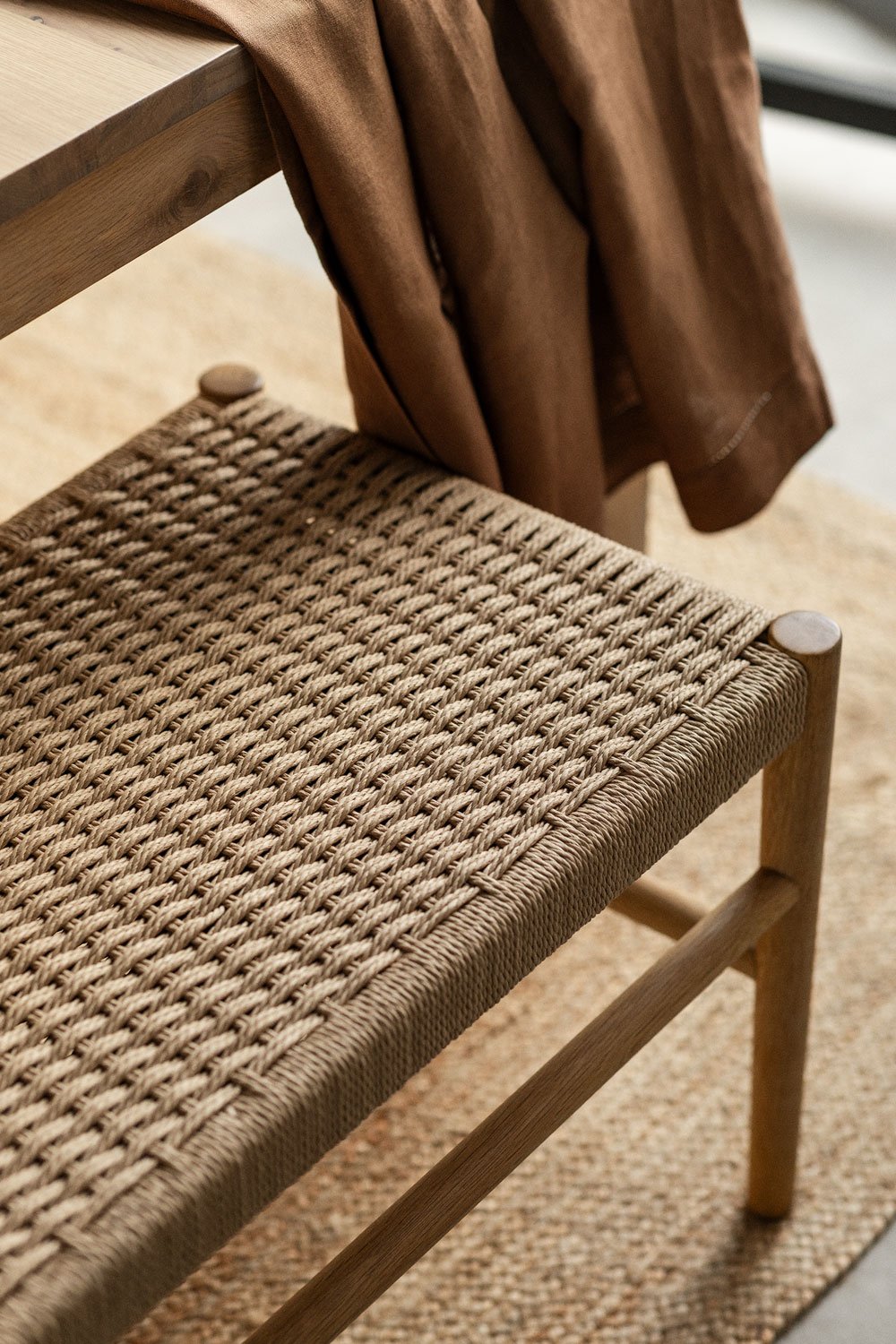 Panca in legno di rovere e corda intrecciata Mara