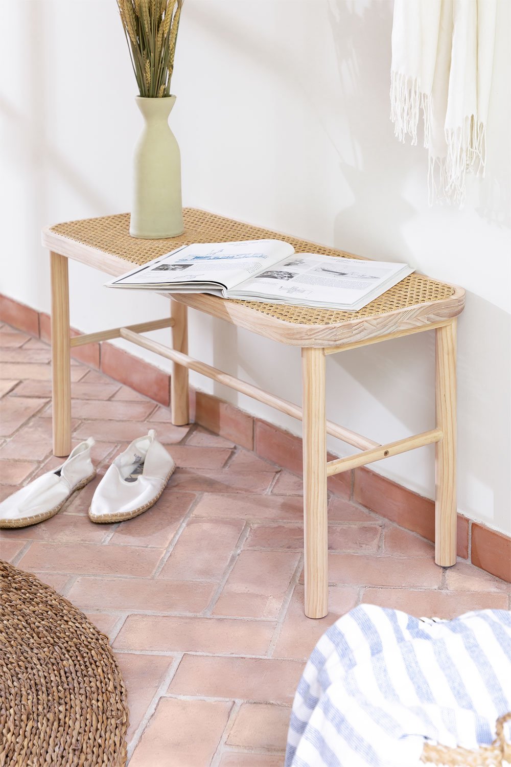 Panca in rattan e legno Riolut
