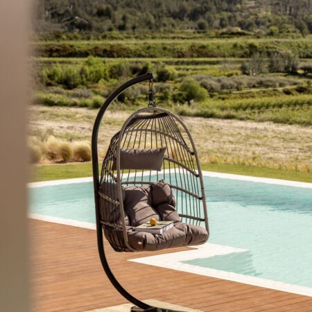 Poltrona pensile da giardino con base e cuscino Anoop