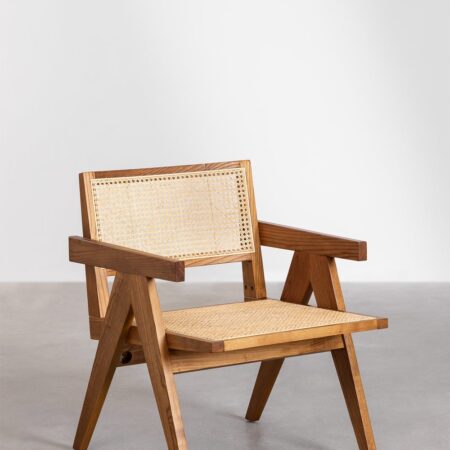 Poltrona Lali con braccioli in legno di frassino e rattan