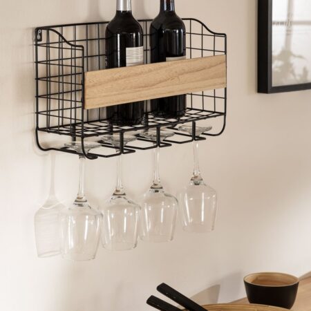 Portabottiglie a parete per 4 bottiglie con portabicchieri Parker