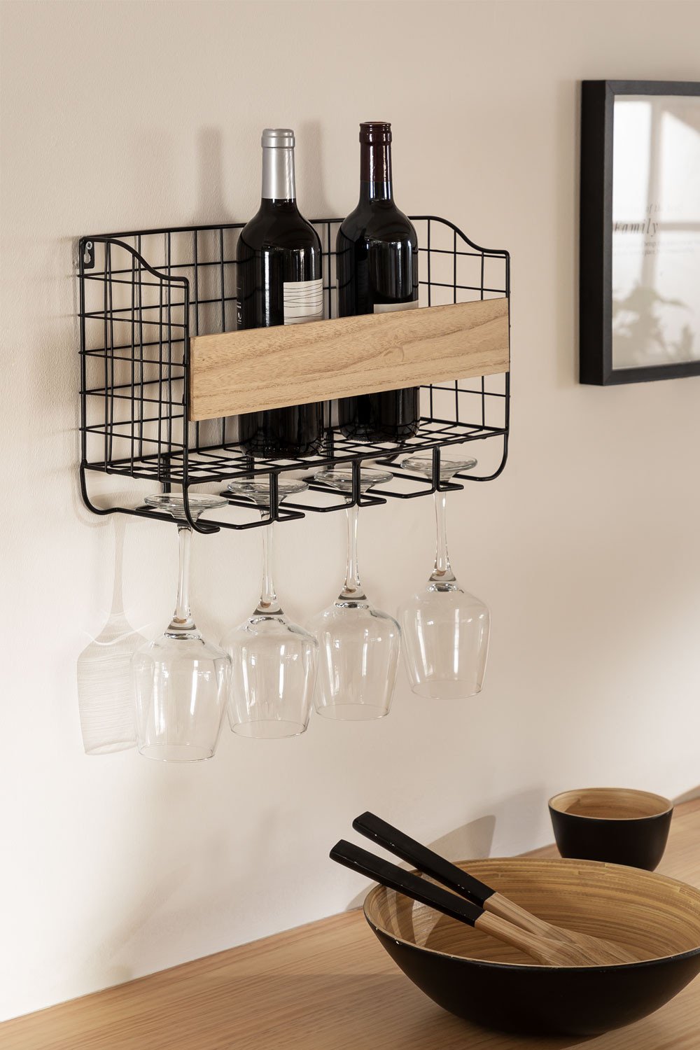 Portabottiglie a parete per 4 bottiglie con portabicchieri Parker