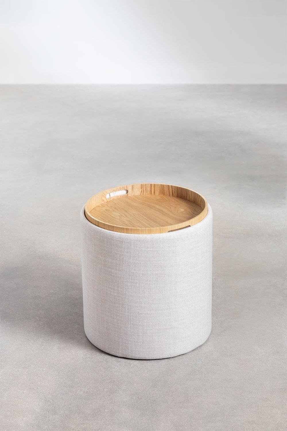 Pouf rotondo imbottito Berkeleni con vassoio e contenitore