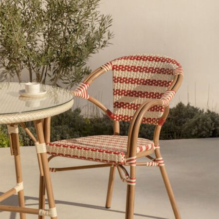 Sedia da giardino impilabile con braccioli in rattan sintetico e alluminio Solange Bistro