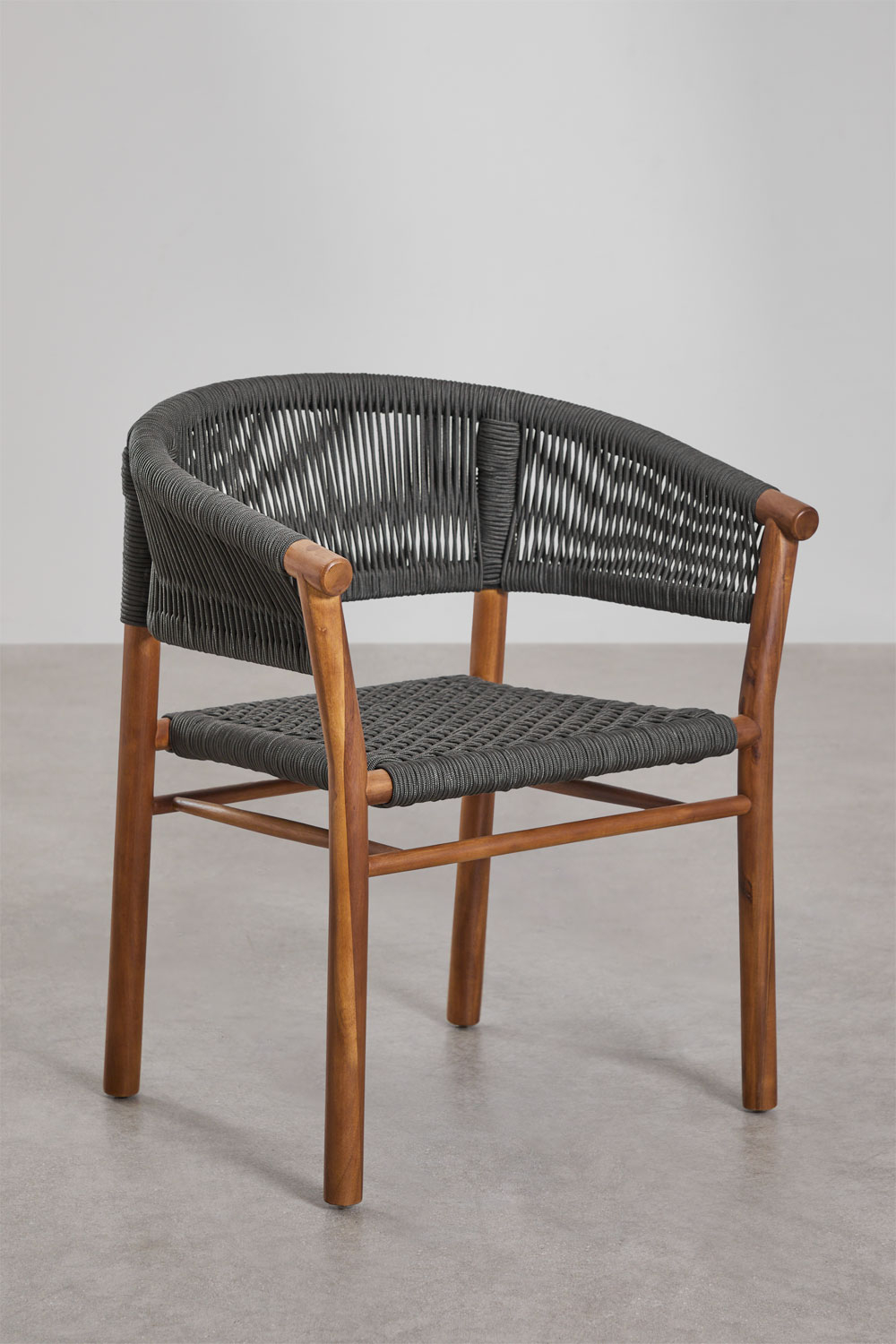 Sedia da giardino Tenay Classic con braccioli in legno di acacia e corda intrecciata