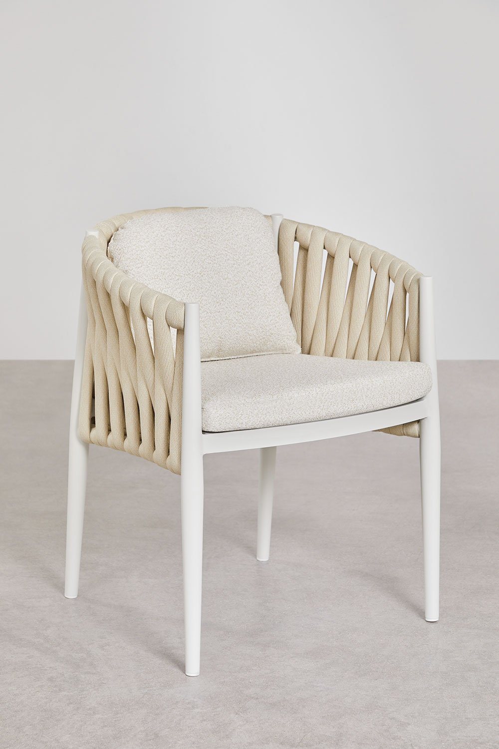 Sedia da giardino Sereilen con braccioli in alluminio e tessuto bouclé