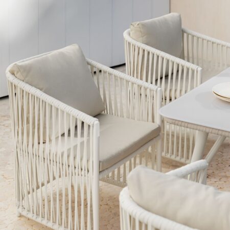 Sedia da giardino Sophie con braccioli in alluminio e corda intrecciata