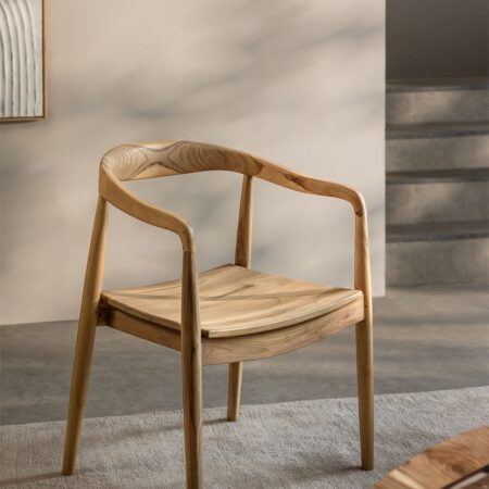 Sedia da pranzo in legno di teak con braccioli Alizee