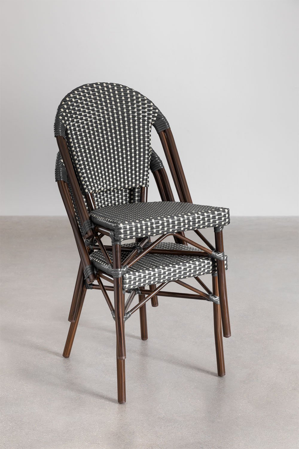 Sedia da pranzo impilabile Brielle Bistro in alluminio e rattan sintetico