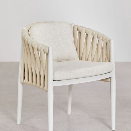 Sedia da pranzo Sereilen con braccioli in alluminio e tessuto bouclé