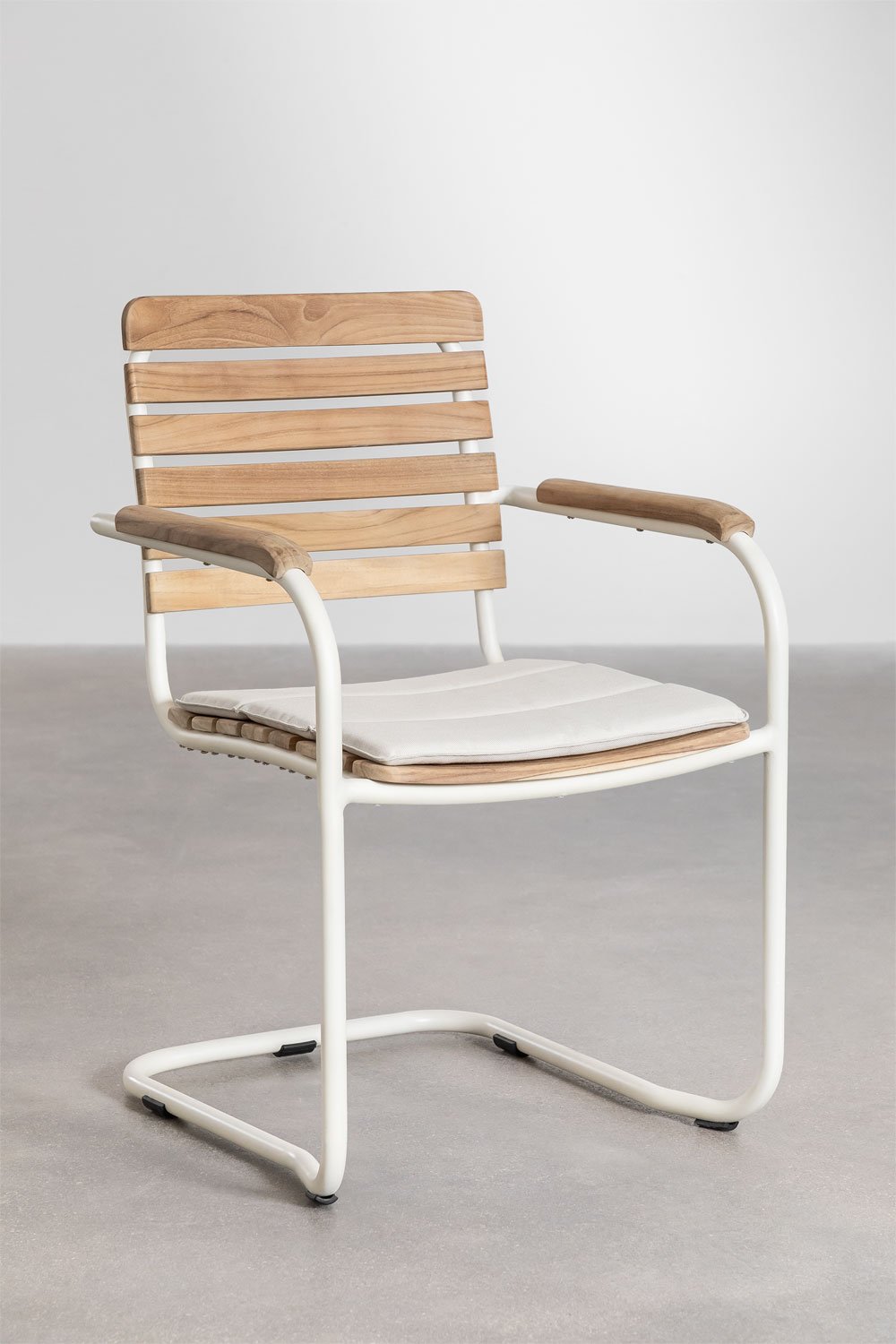 Sedia da pranzo con braccioli in legno di teak e alluminio Lowel