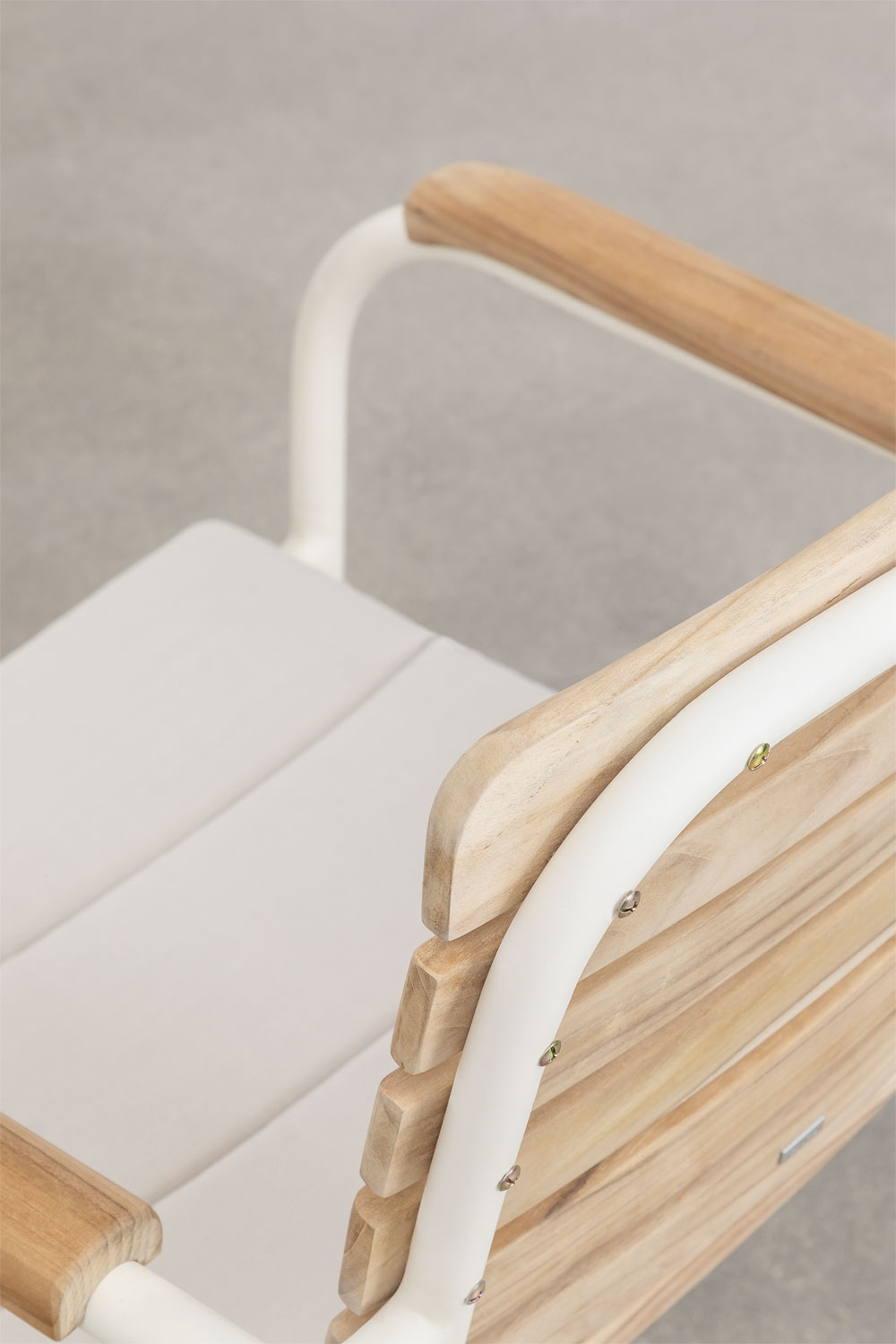 Sedia da pranzo con braccioli in legno di teak e alluminio Lowel