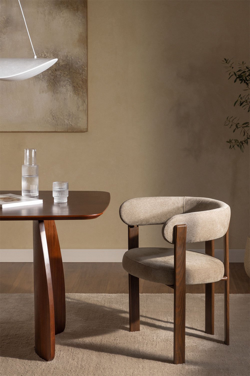 Sedia da pranzo con braccioli in tessuto chenille Jolie