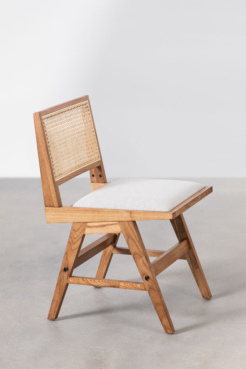 Sedia da pranzo in legno di frassino e rattan imbottita Lali