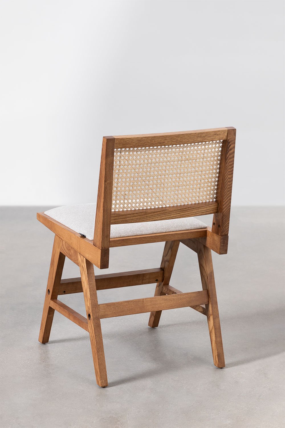 Sedia da pranzo in legno di frassino e rattan imbottita Lali