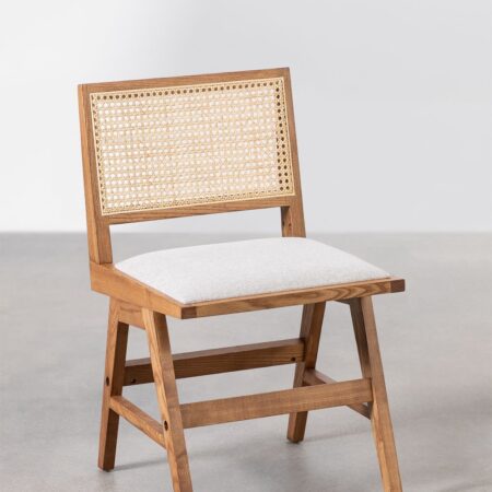 Sedia da pranzo imbottita Lali in legno Fresno e rattan