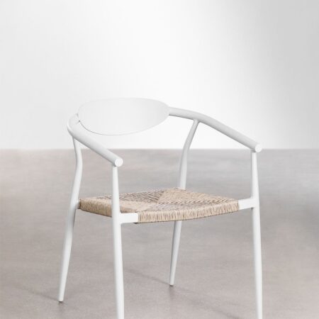 Sedia da pranzo impilabile con braccioli in alluminio e rattan sintetico Marsha