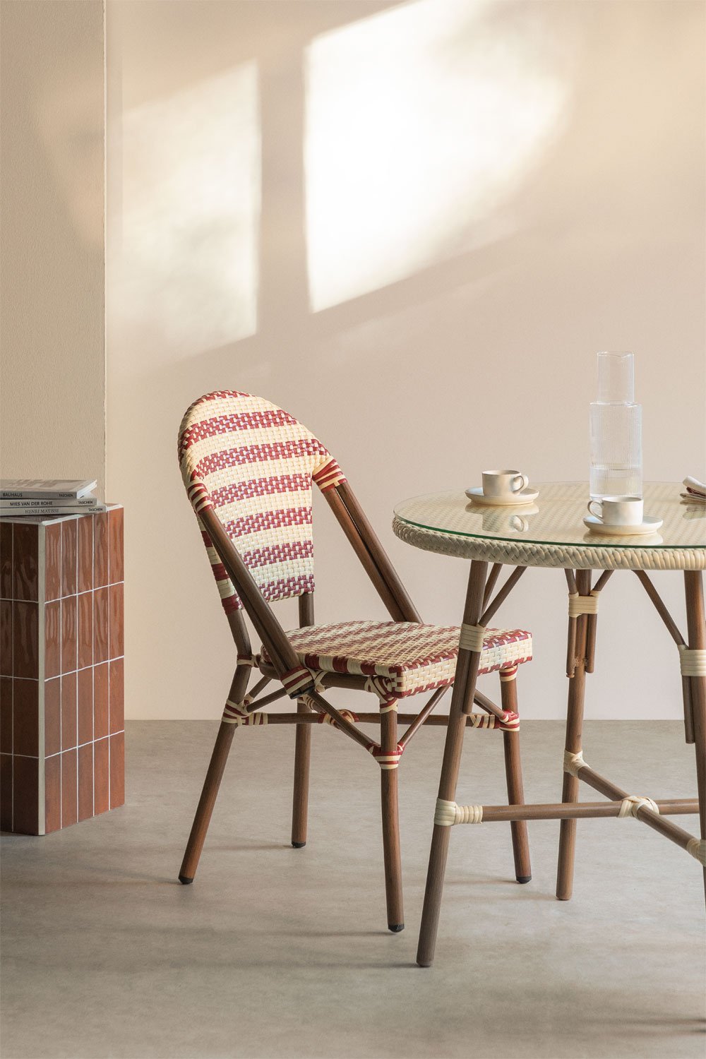 Sedia da pranzo impilabile in rattan sintetico e alluminio Solange Bistro