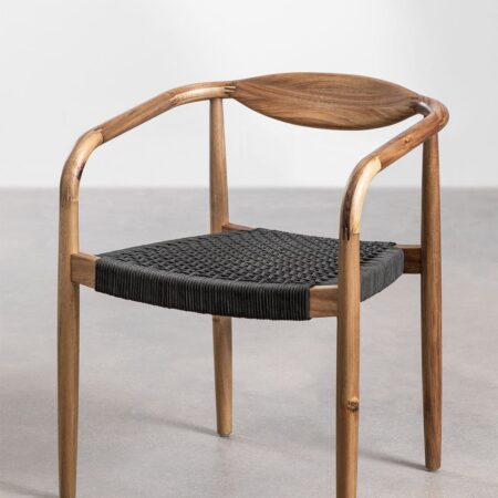 Sedia da pranzo in legno di acacia e corda intrecciata Mallory